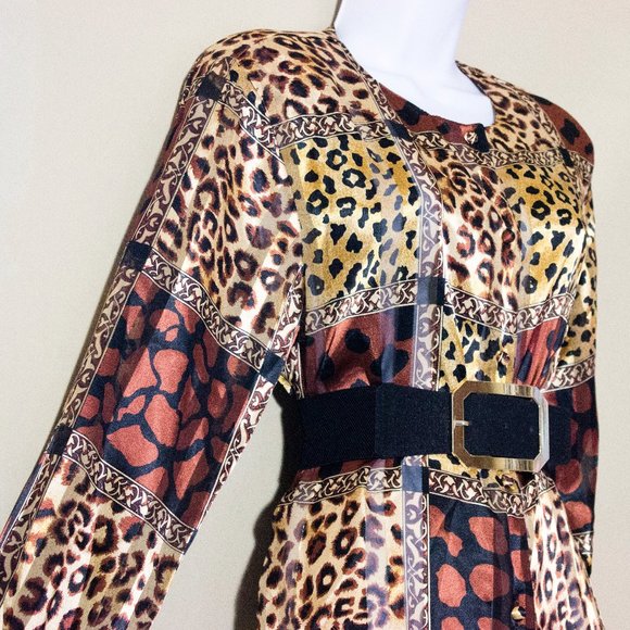 Leopard Button Up Shirt 80s Vintage animal print - Picture 2 of 12